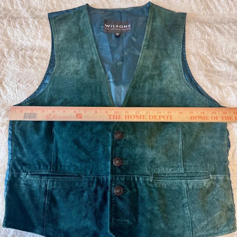 Vintage 80s Wilsons Green Suede Vest Leather Western Rockabilly Tailored medium - Picture 3 of 6